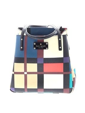 KATE SPADE~ Perry Street Plaid Sidney Colorblock Expandable Bag w/Clip Closure